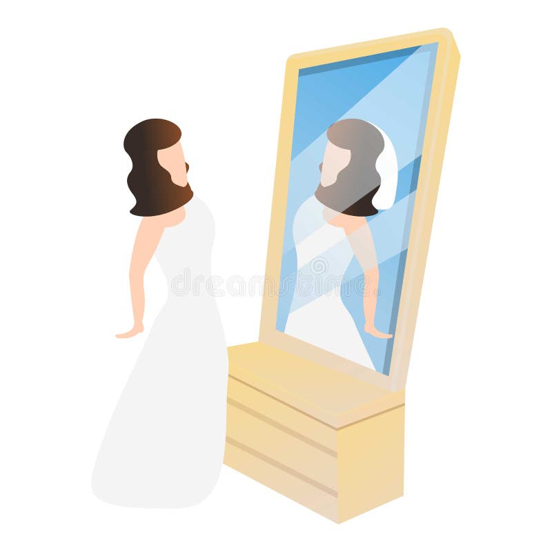 Bride in mirror icon. Cartoon of bride in mirror vector icon for web design isolated on white background. Bride in mirror icon. Cartoon of bride in mirror vector icon for web design isolated on white background