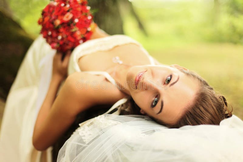 Bride in park