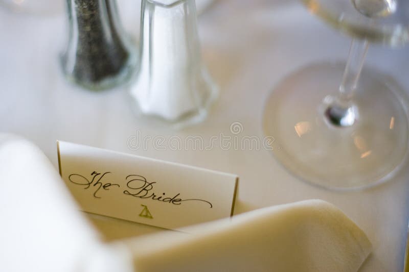 Bride Place Card at a Wedding Reception Stock Photo Image of