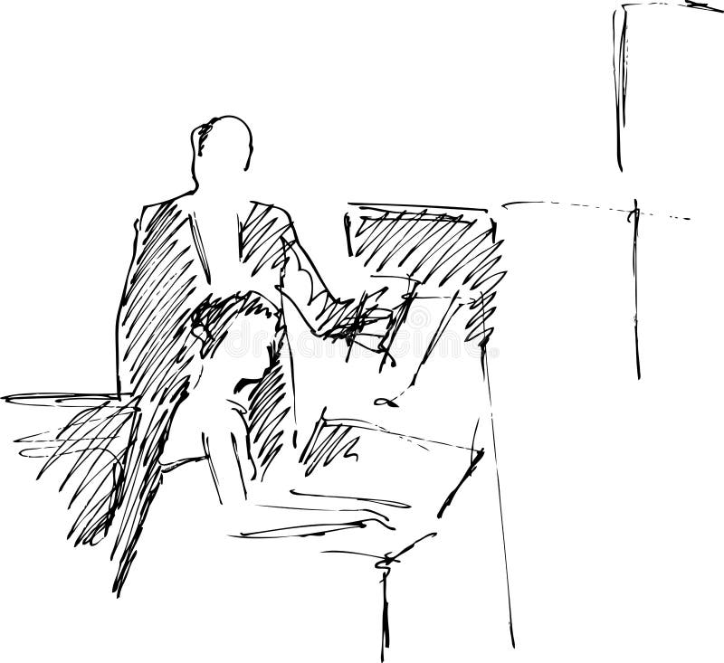 Bride is playing the piano stock illustration