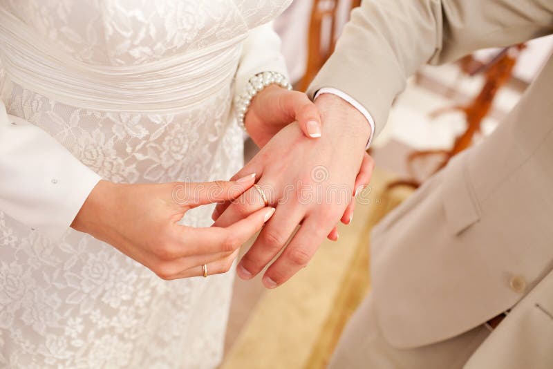 Bride Put the Wedding Ring on Groom Stock Photo Image of lovers