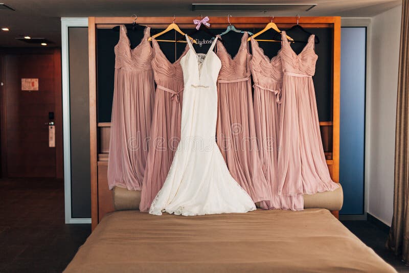 The Bride`s Dress On A Hanger In The Room Stock Photo Image of luxury