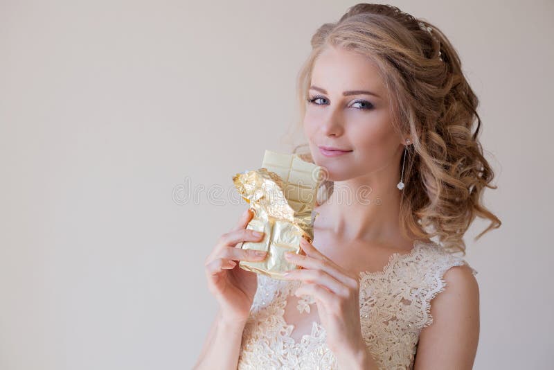 The bride is white chocolate candy wedding portrait royalty free stock photos