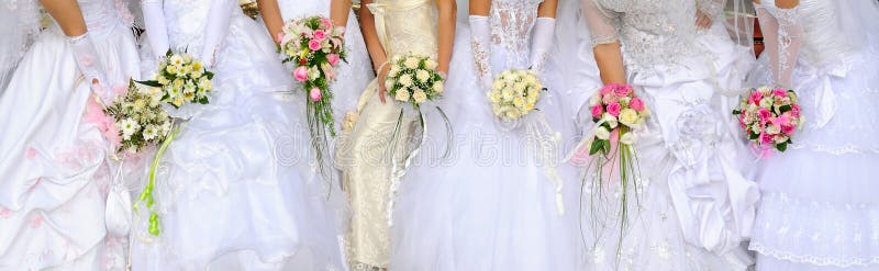 Brides hold bouquets