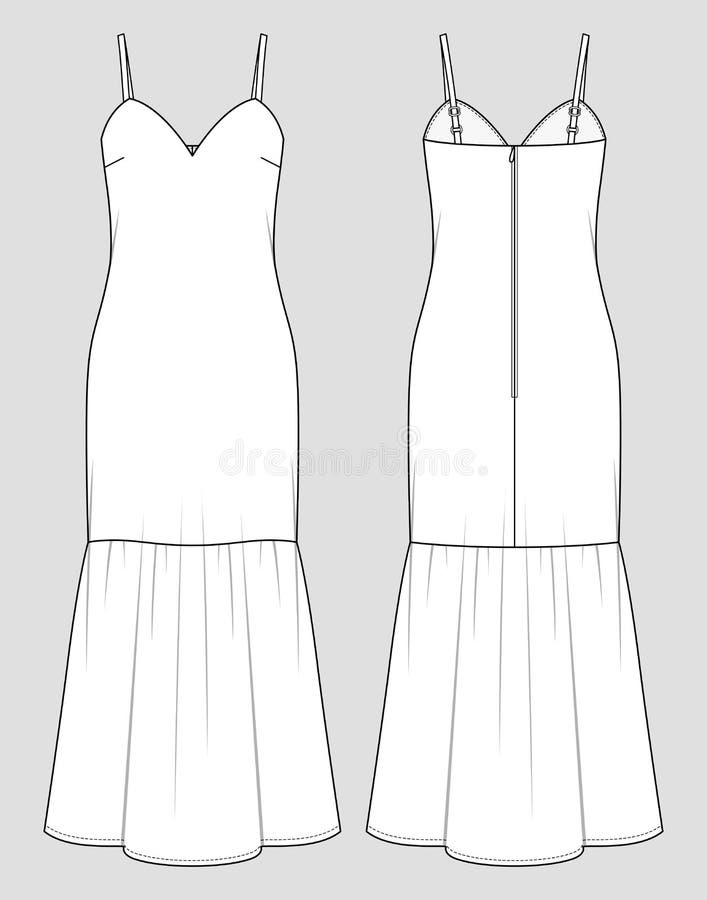 Vector sleeveless maxi dress technical drawing  Stock Illustration  96336249  PIXTA