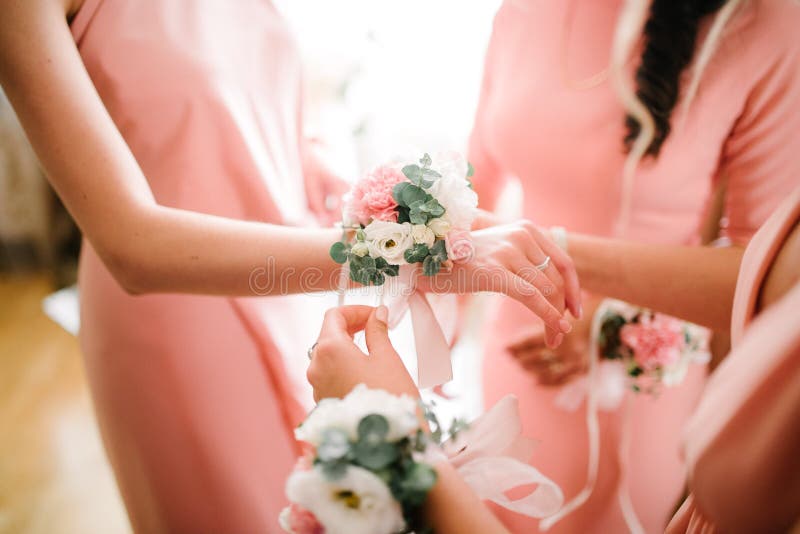 Bridesmaids with flowers stock photo. Image of marriage 24575622