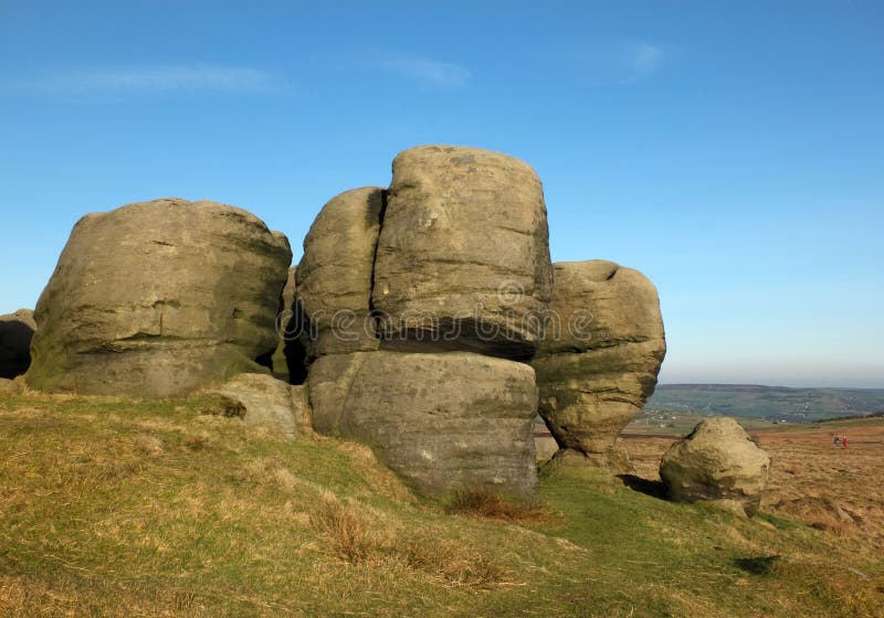 Bridestones a large group of gritstone rock formations in west yorkshire landscape near todmorden