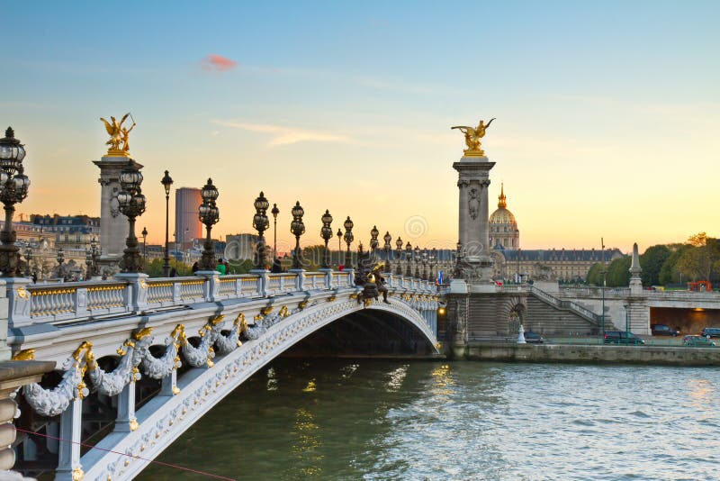 Bridge of Alexandre III at Sunset Stock Photo - Image of decor ...