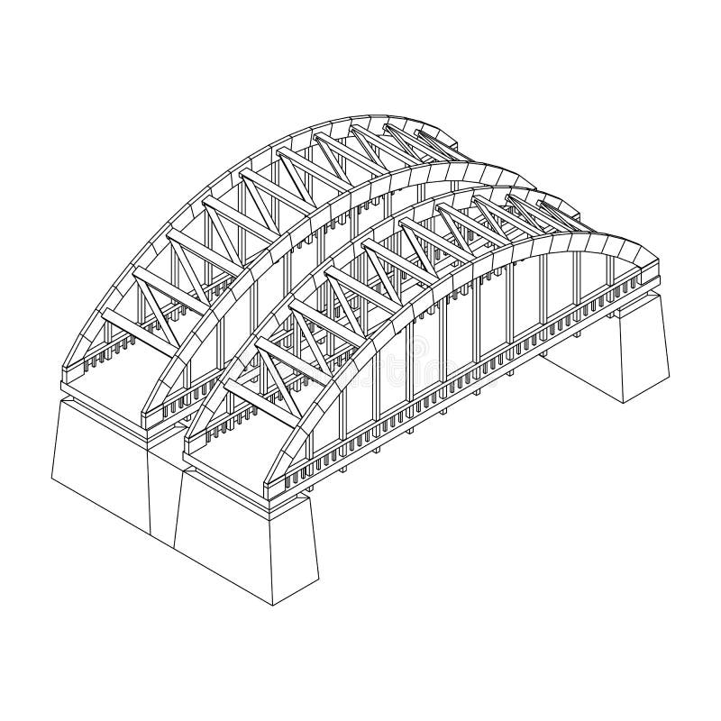 Bridge Connection Structure. Wireframe Low Poly Mesh Stock Vector