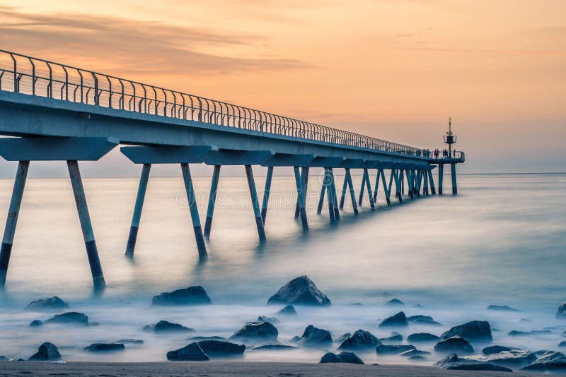 Bridge Entering the Sea. Long Exposure Photo Stock Photo - Image of ...