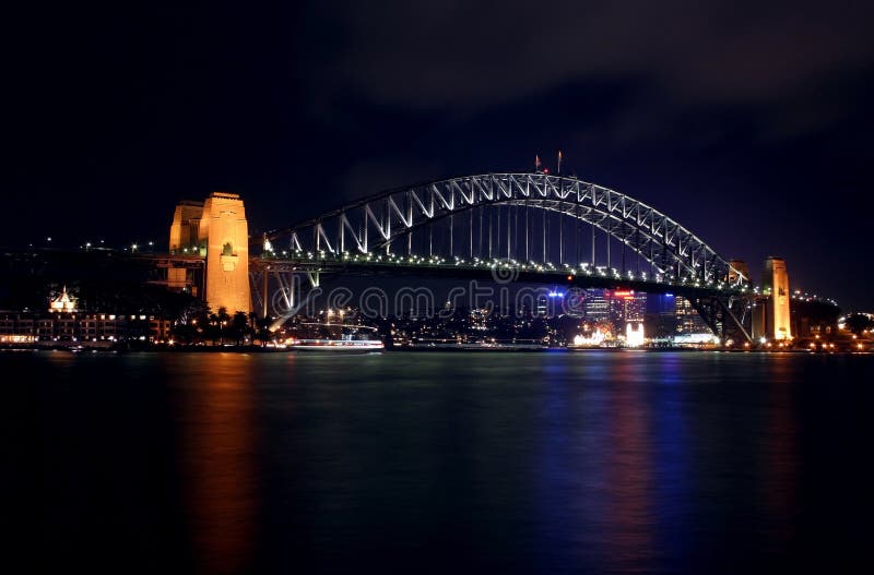 Sydney Harbour Bridge viewed from the Opera House at night. Sydney Harbour Bridge viewed from the Opera House at night