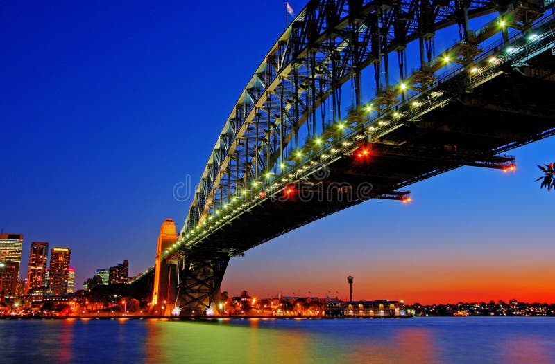 Sydney Harbour bridge in dusk lighting. Sydney Harbour bridge in dusk lighting