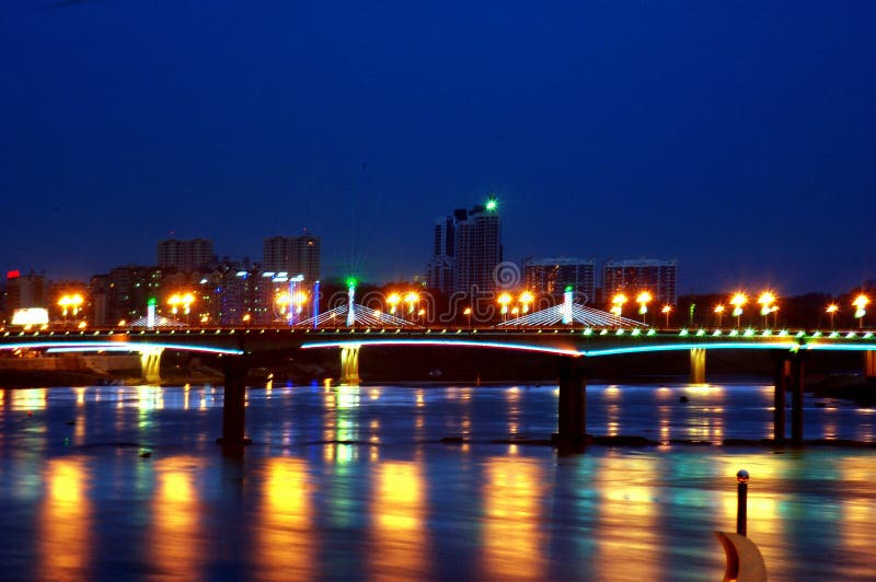 Blue bridge in the night. Blue bridge in the night