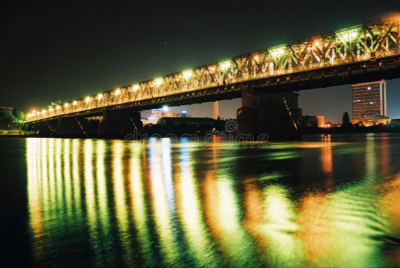 Bridge in night bratislava - slovakia. Bridge in night bratislava - slovakia