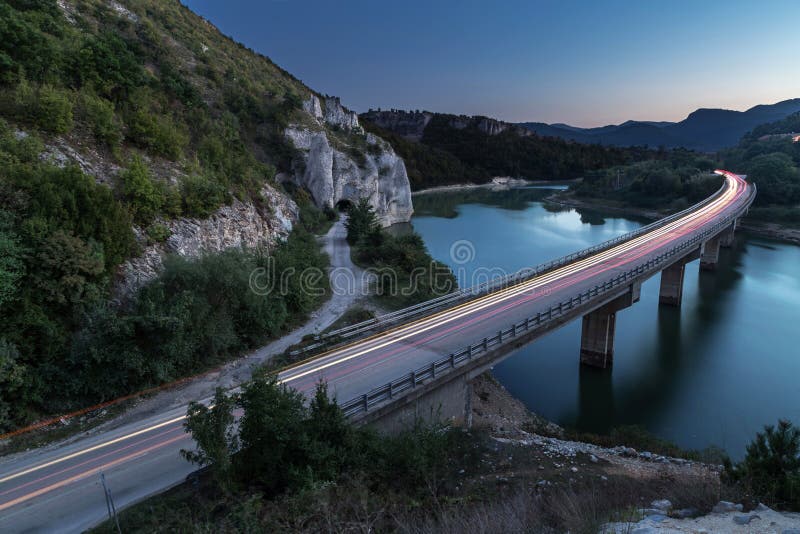 Bridge over lake in the mountains