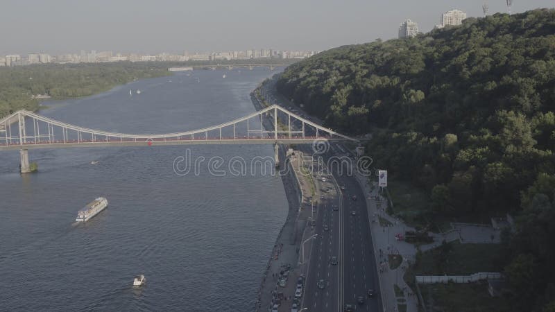 Aerial view bridge over the river stock footage