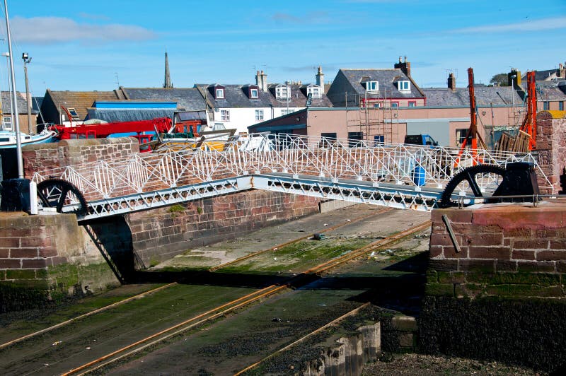 Bridge over the slipway, Arbroath Harbour, Arbroath, Angus, Scotland, UK.