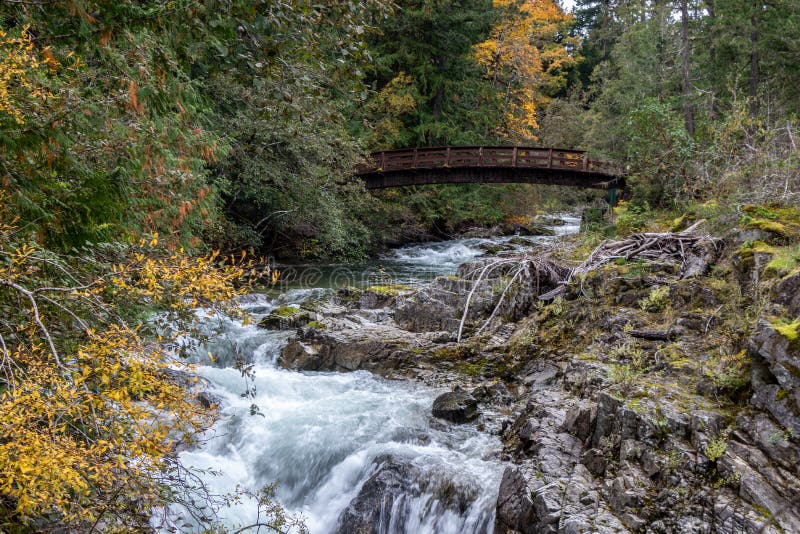 Bridge over the waterfalls and river at Little Qualicum Falls Provincial Park, B.C