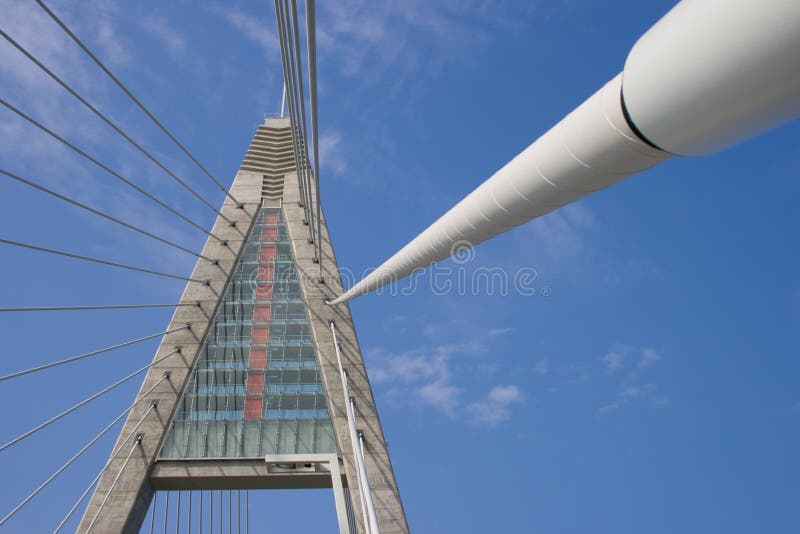 Bridge pylon and rope wires