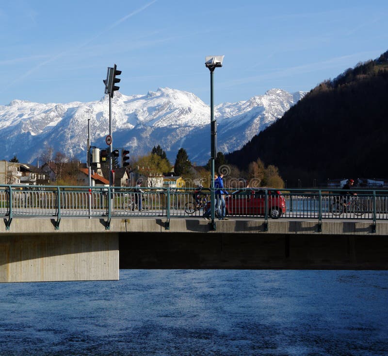 Bridge,River and Mountains.