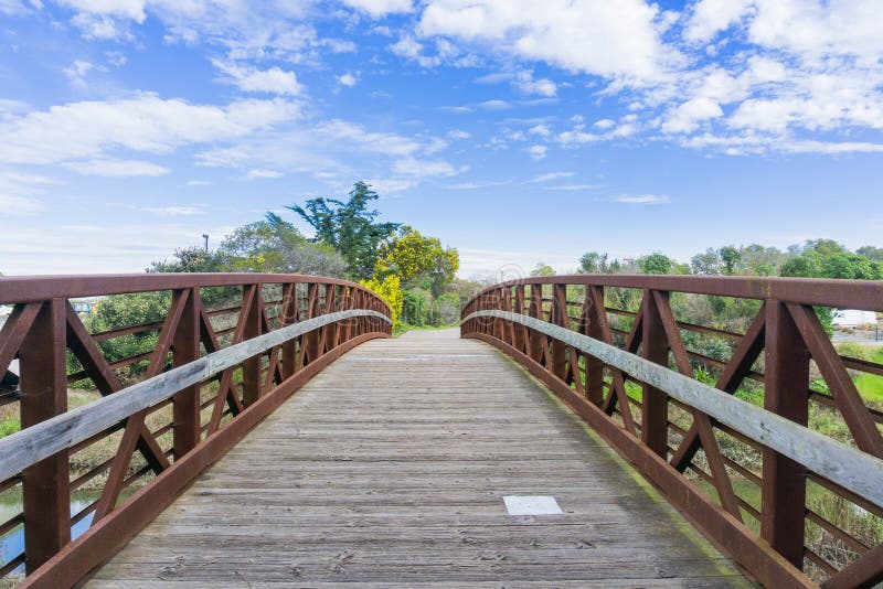 Bridge in Shoreline Park, Mountain View, Silicon Valley, south San Francisco bay, California