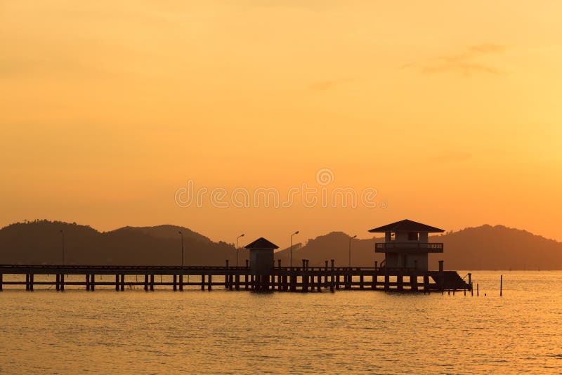 Bridge to the sea at sunset, Songkhla, Thailand