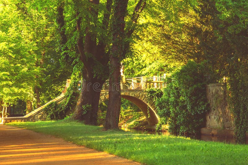 Bridges in the manor park in the city of Iłowa in Poland.