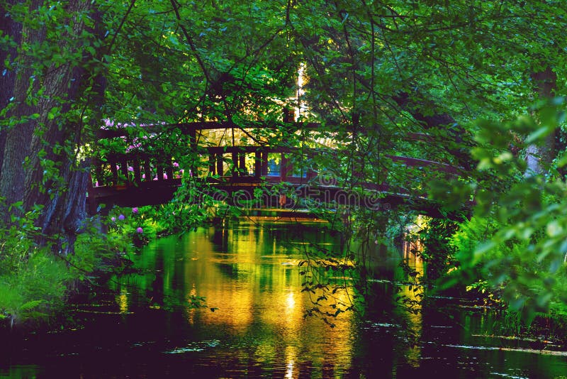 Bridges in the manor park in the city of Iłowa in Poland.