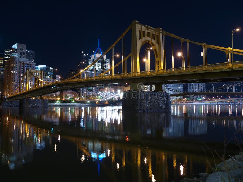 Pittsburgh skyline, Ohio River and bridges at night. Pittsburgh skyline, Ohio River and bridges at night.