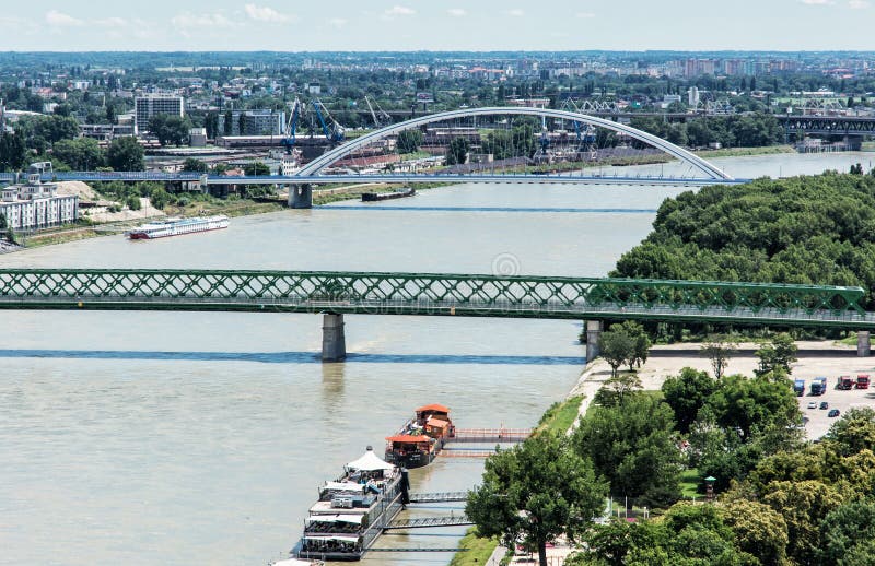 Bridges over the Danube river in Bratislava city, Slovakia