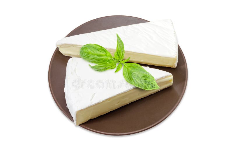Brie Cheese on Brown Dish on a White Background Stock Image Image of