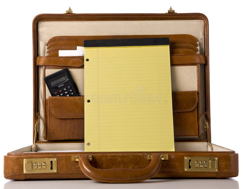 Briefcase with blank tablet stock photos
