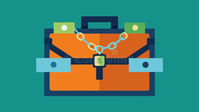 Briefcase with chains a overflowing cash and locked representing illicit funds being secured to prevent detection stock abbildung