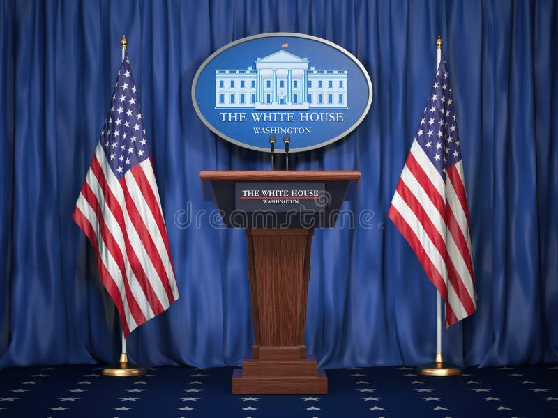 Briefing of president of US United States in White House. Podium vector illustration