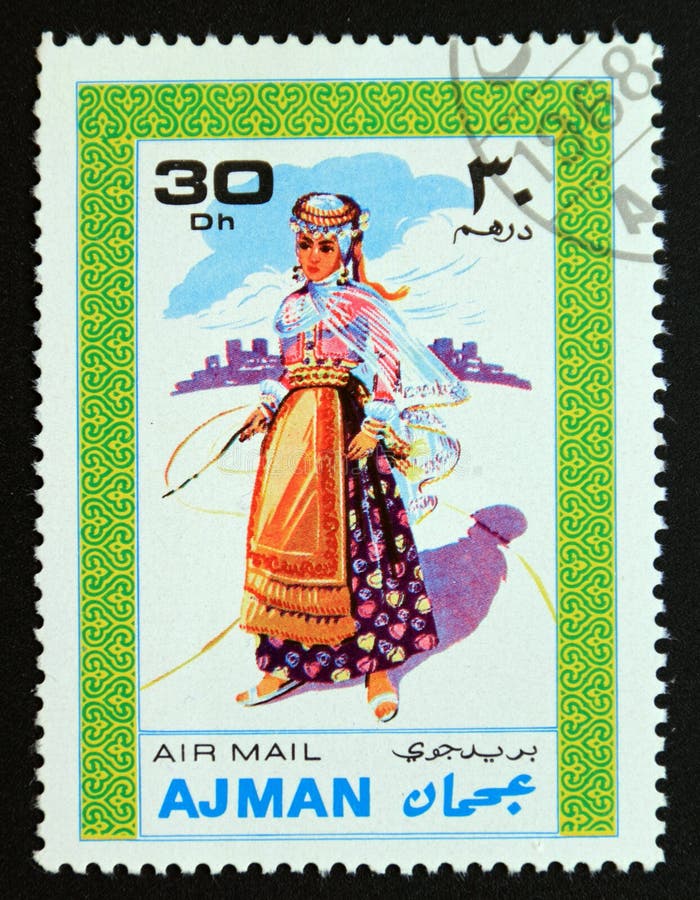 Briefmarke Ajman 1968 Das Kostüm Frauen Redaktionelles Foto - Bild von  graphik, zölle: 208391926