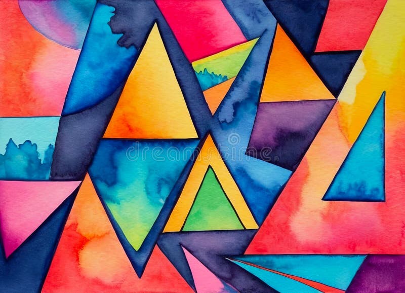 Bright abstract background of multicolored triangles, colorful watercolor pattern royalty free illustration