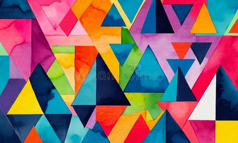 Bright abstract background of multicolored triangles, colorful watercolor pattern royalty free illustration