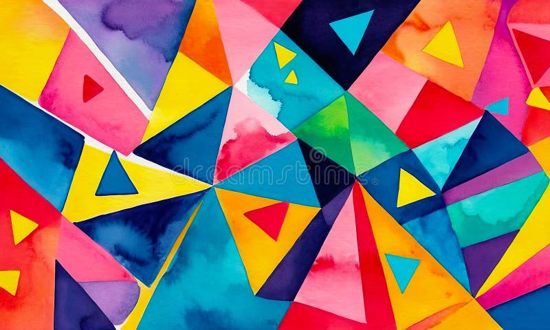 Bright abstract background of multicolored triangles, colorful watercolor pattern vector illustration