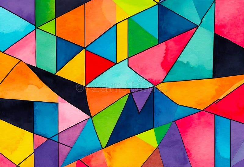 Bright abstract background of multicolored triangles, colorful watercolor pattern vector illustration