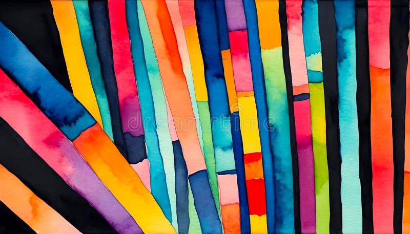 Bright abstract background from various watercolor stripes, colorful pattern stock illustration