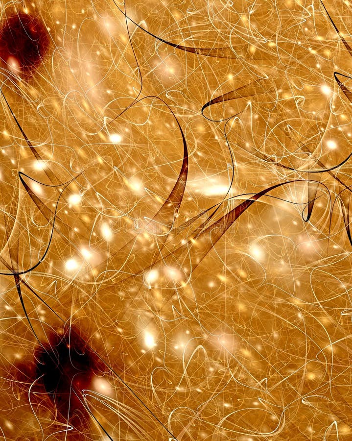 Bright abstract fractal background of chaotic multicolored curves and dots in space for Wallpaper stock illustration