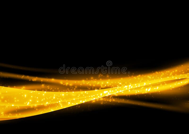 Bright abstract shiny gold swoosh wave design element with glitter effect. Elegant shimmering soft transparent light background. Luxury party card template. Nightclub Invitation. Vector illustration