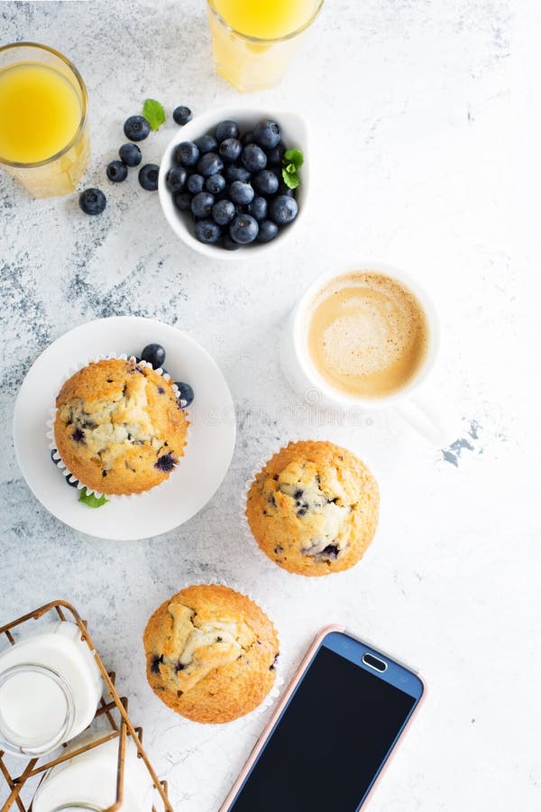 Bright and Airy Breakfast with Blueberry Muffin Stock Image Image of