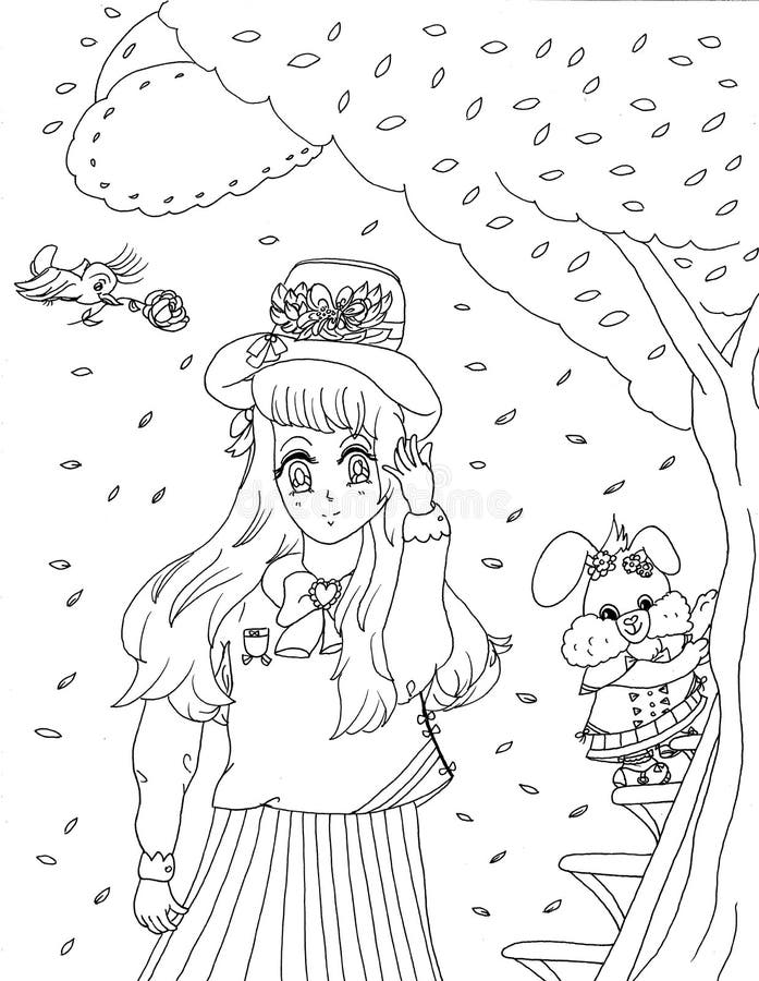 Anime Girl Coloring Page Stock Illustrations – 683 Anime Girl Coloring