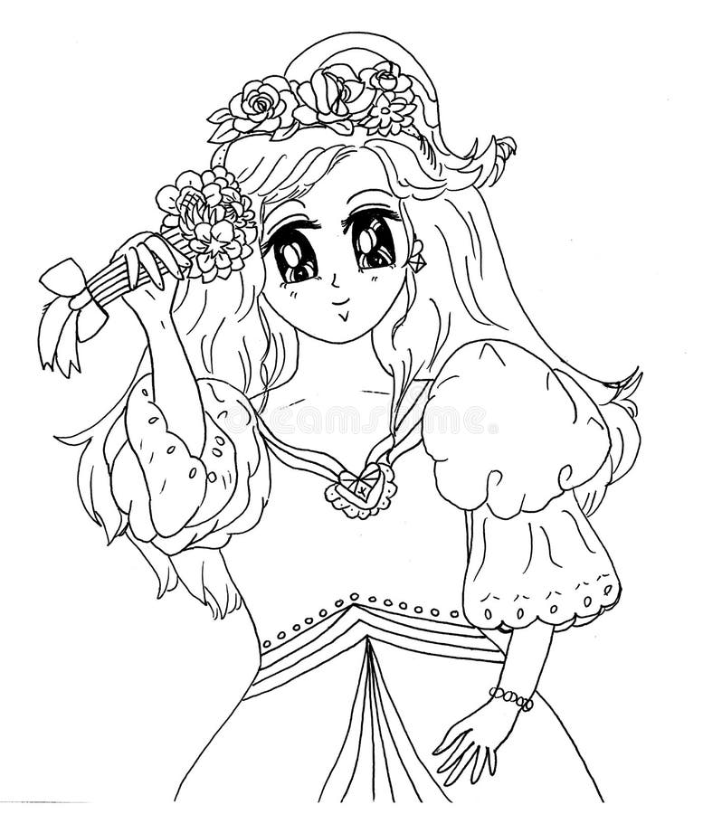 Coloring page princess kawaii style cute anime Vector Image