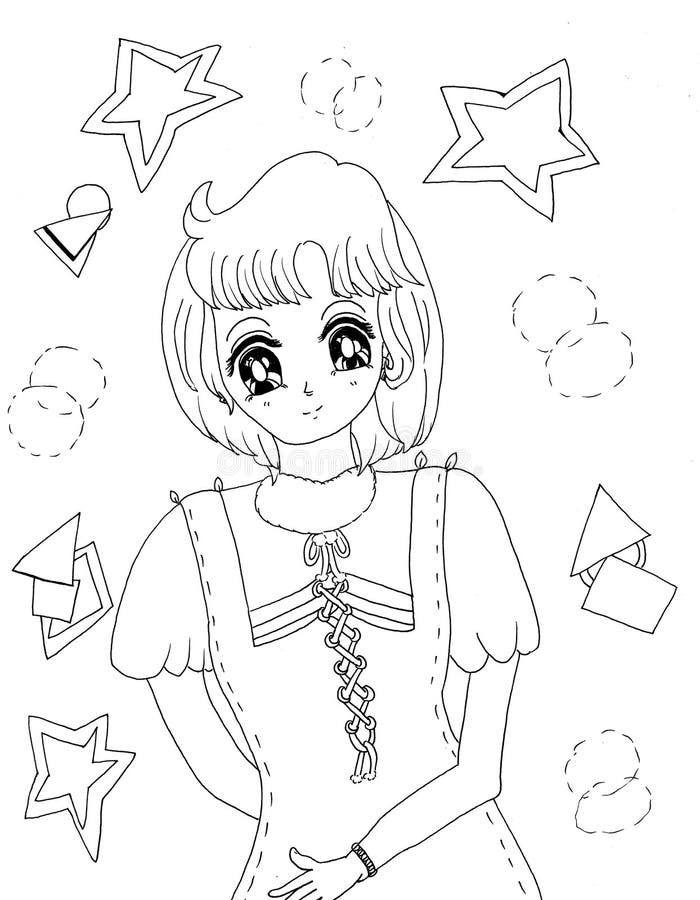 Girl Short Hair Coloring Page Stock Illustrations – 63 Girl Short Hair ...