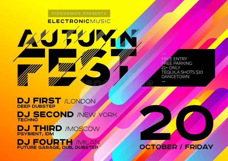 Bright Autumn Electronic Music Poster for Festival or DJ Party.