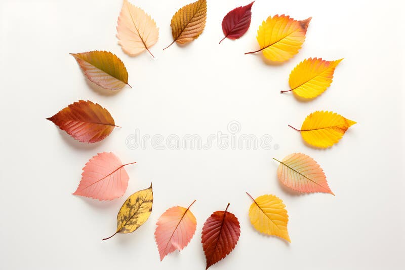 Bright autumn leaves on white background view from above, flat lay style with copy space. Minimal floral composition vector illustration