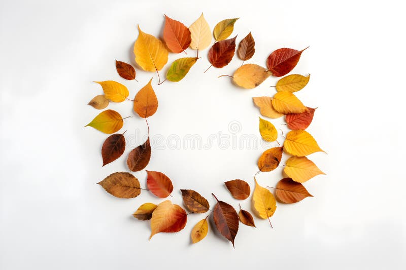 Bright autumn leaves on white background view from above, flat lay style with copy space. Minimal floral composition vector illustration