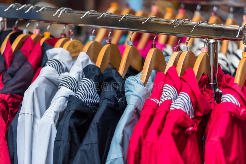 Bright Raincoats Hanging at a Fashion Store Stock Image - Image of sale ...